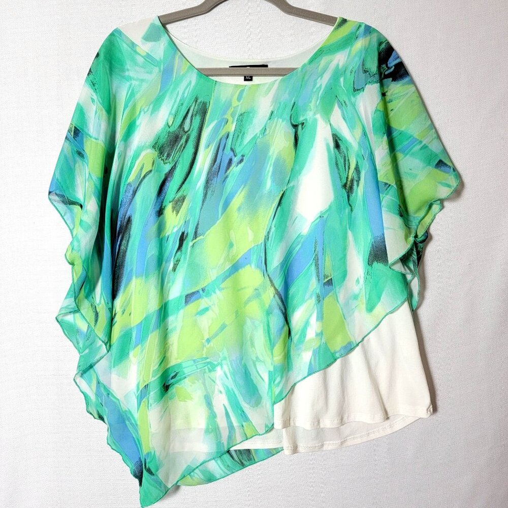 Time Line Tunic Top Womens Sz XL Kimono Sleeve Asymmetrical Hem Overlay
